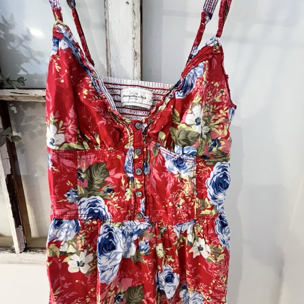 Abercrombie Red Floral‎ Babydoll Mini Tropical Resort Beachy Summer Dress Medium - Picture 4 of 5